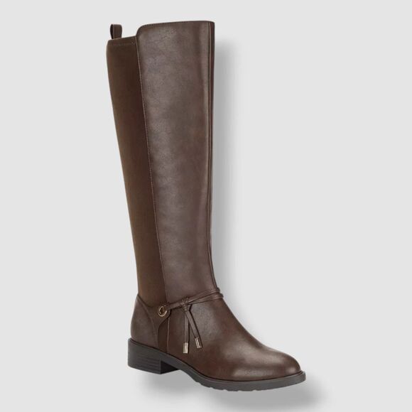 Style & Co. Verrlee Women"s Faux Leather Riding Knee-High Boots, Mocha Smooth 7M - Picture 1 of 5